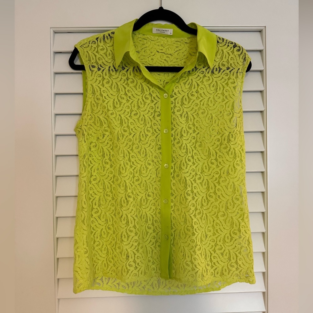 Equipment Women's Bright Yellow Lace Sleeveless Blouse